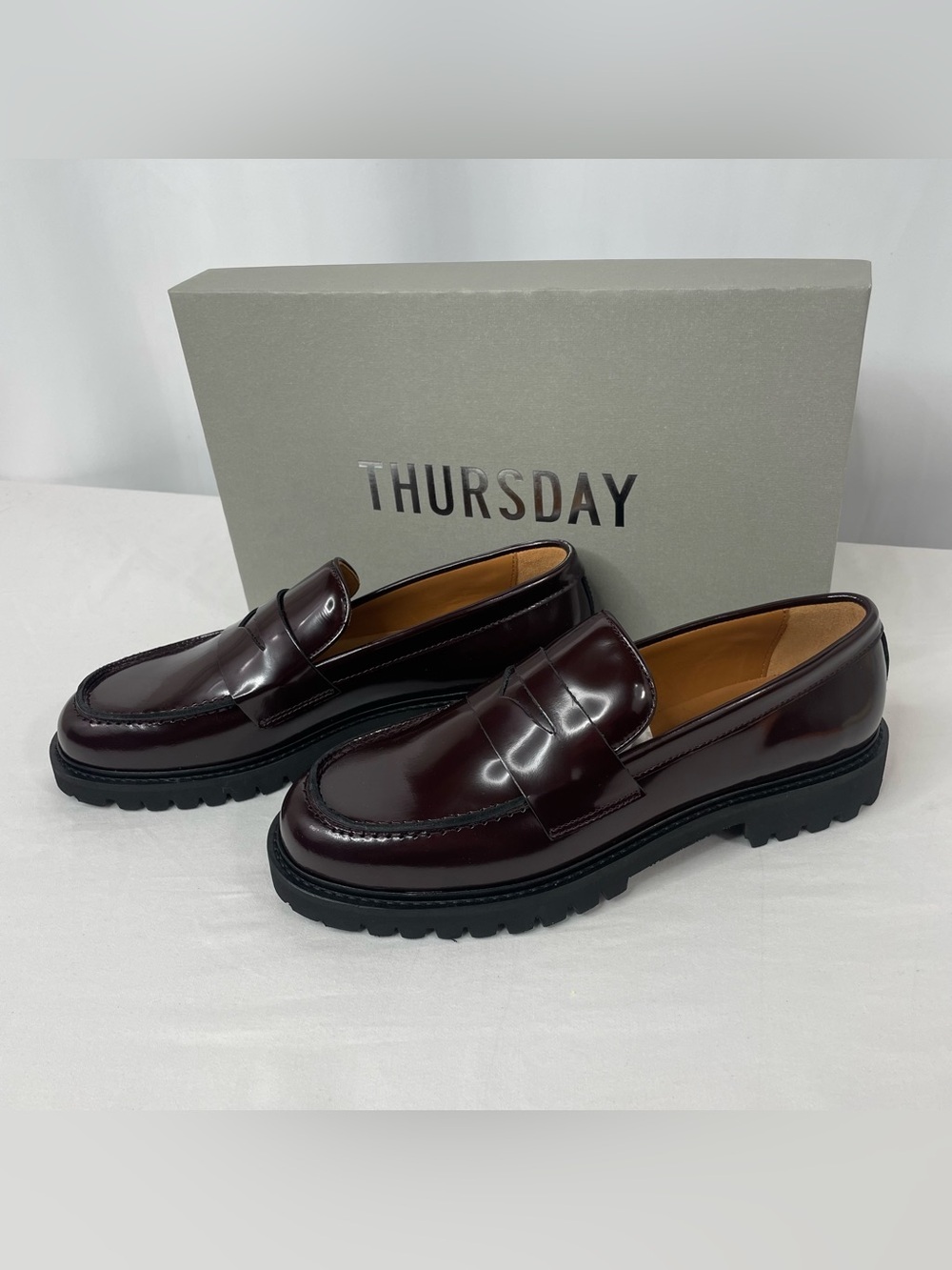 Thursday Boot Co Penny Burgundy Leather Lug Loafers Women’s 9 New - Picture 3 of 10